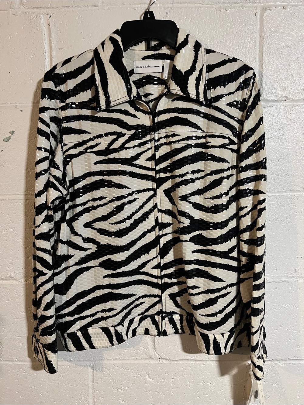 Alfred Dunner Black and White Zebra-Print Jean Jacket